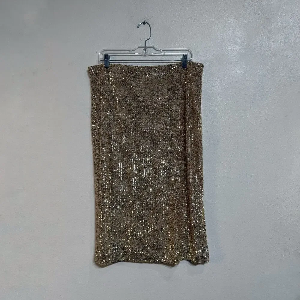 Ann Taylor Gold Sequin Pencil Skirt Sz L